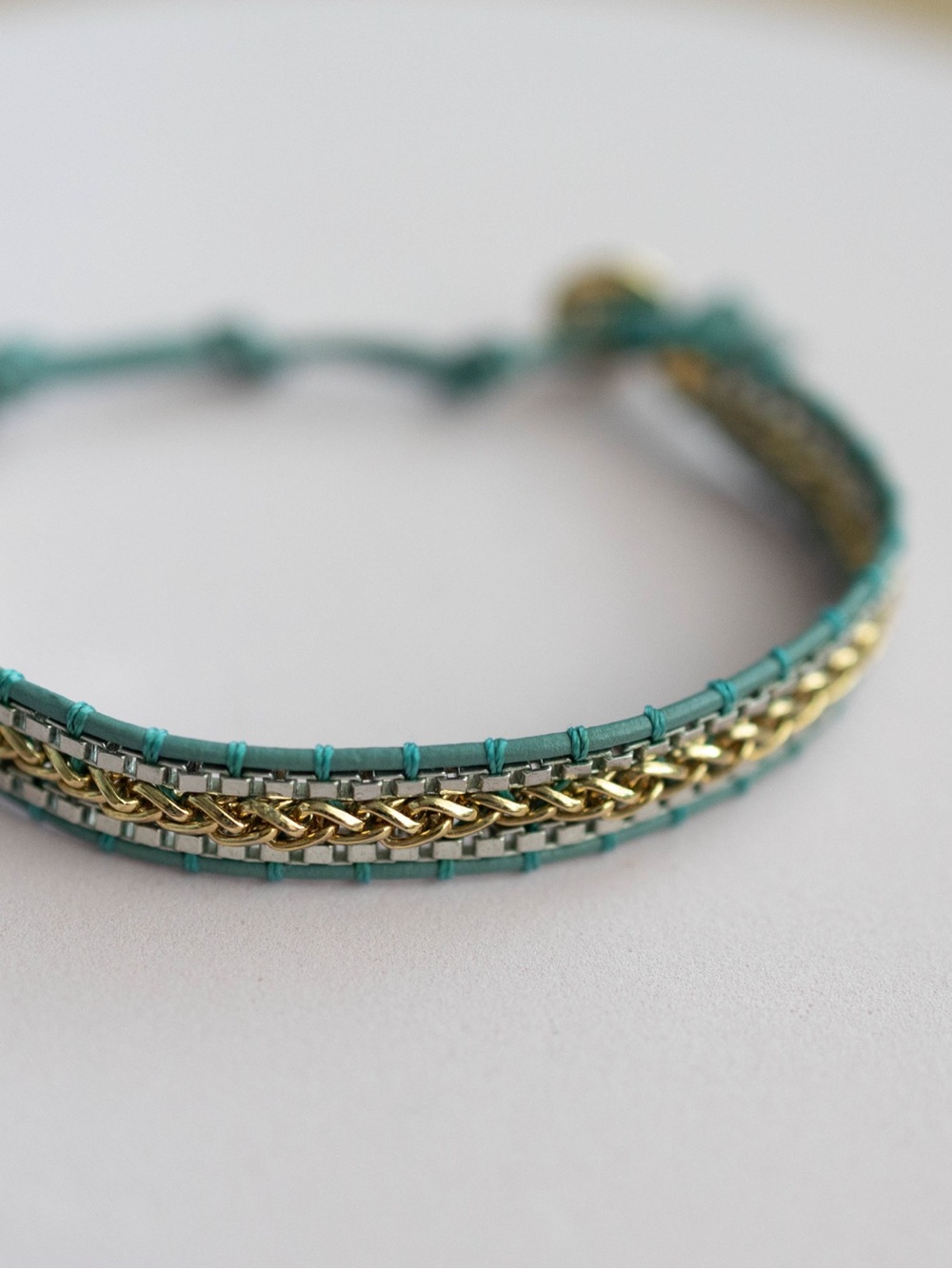Stella & Dot Teal Braided Bracelet with Gold Chain